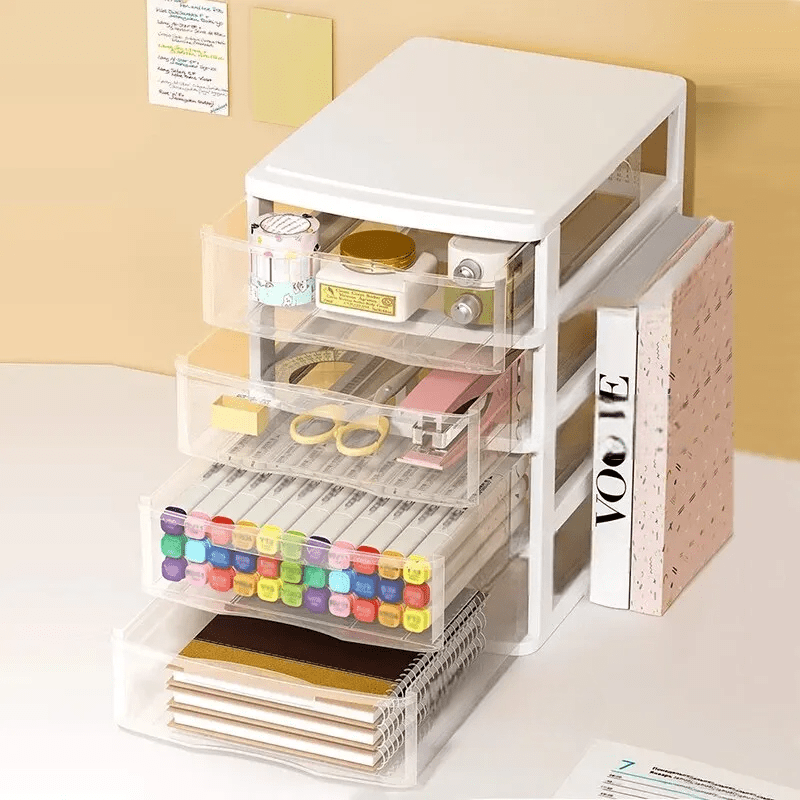 Boîte de Rangement - DesktopStorageBox™ - Blanc Quatre Tiroirs - Mon Bureau pro Zen