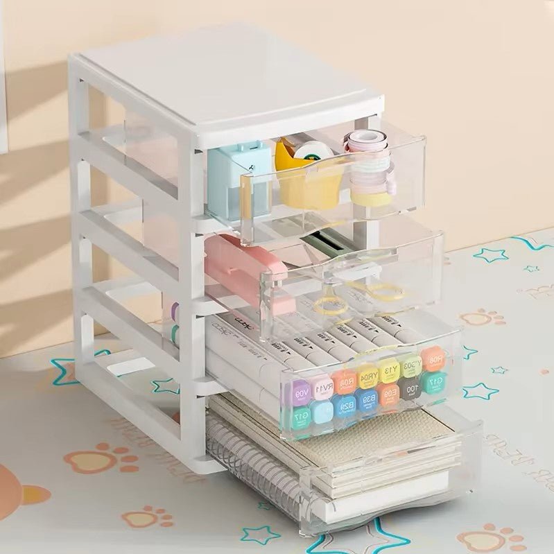 Boîte de Rangement - DesktopStorageBox™ - Blanc Quatre Tiroirs - Mon Bureau pro Zen