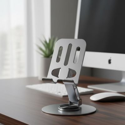 Support téléphone gris sur bureau