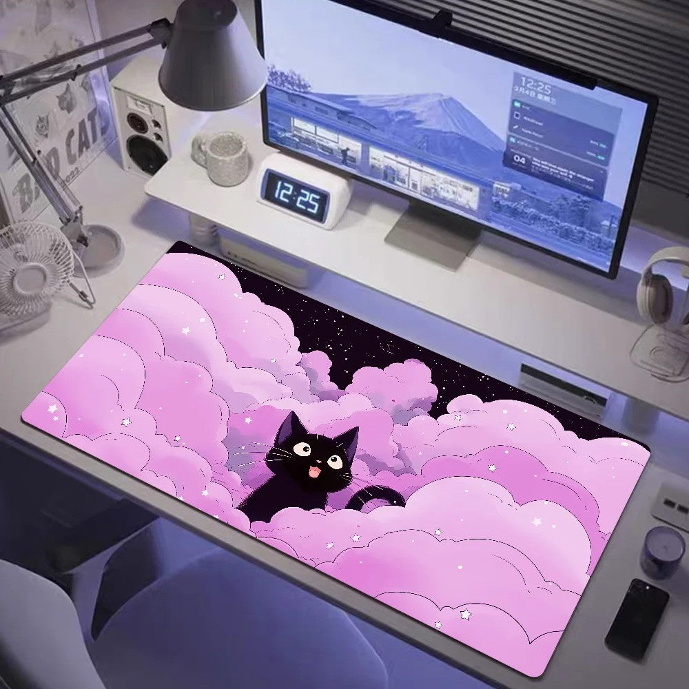 Sous main bureau | motif chat noir dans les nuages
