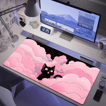 Sous main bureau | motif chat noir dans les nuages
