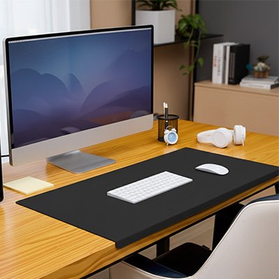 Espace de travail a la maison avec Sous main pour bureau noir