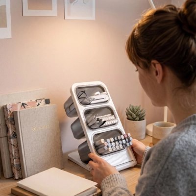 femme utilise Organisateur de bureau