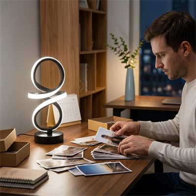 Homme classe photo sous Lampe de bureau en spirale 6000K