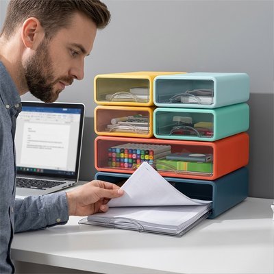 homme utilise feuille dans Organisateur bureau Vintage couleur 