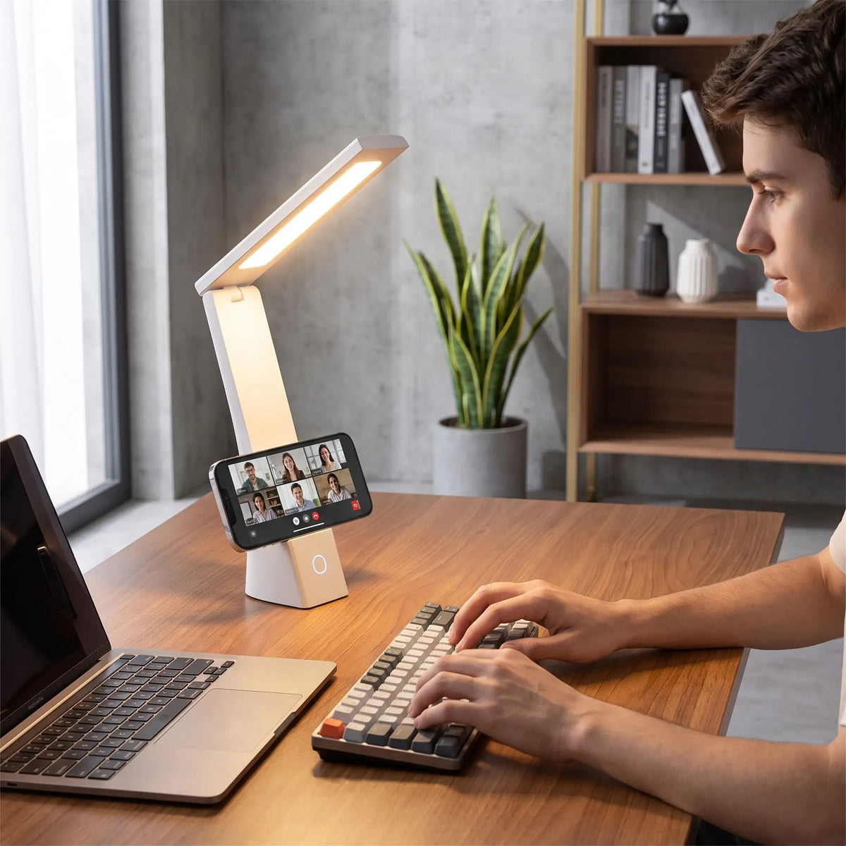 Lampe bureau LED | support telephone intégré