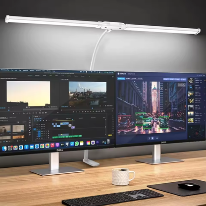 Lampe de bureau LED a clip noir eclaire deux ecrans