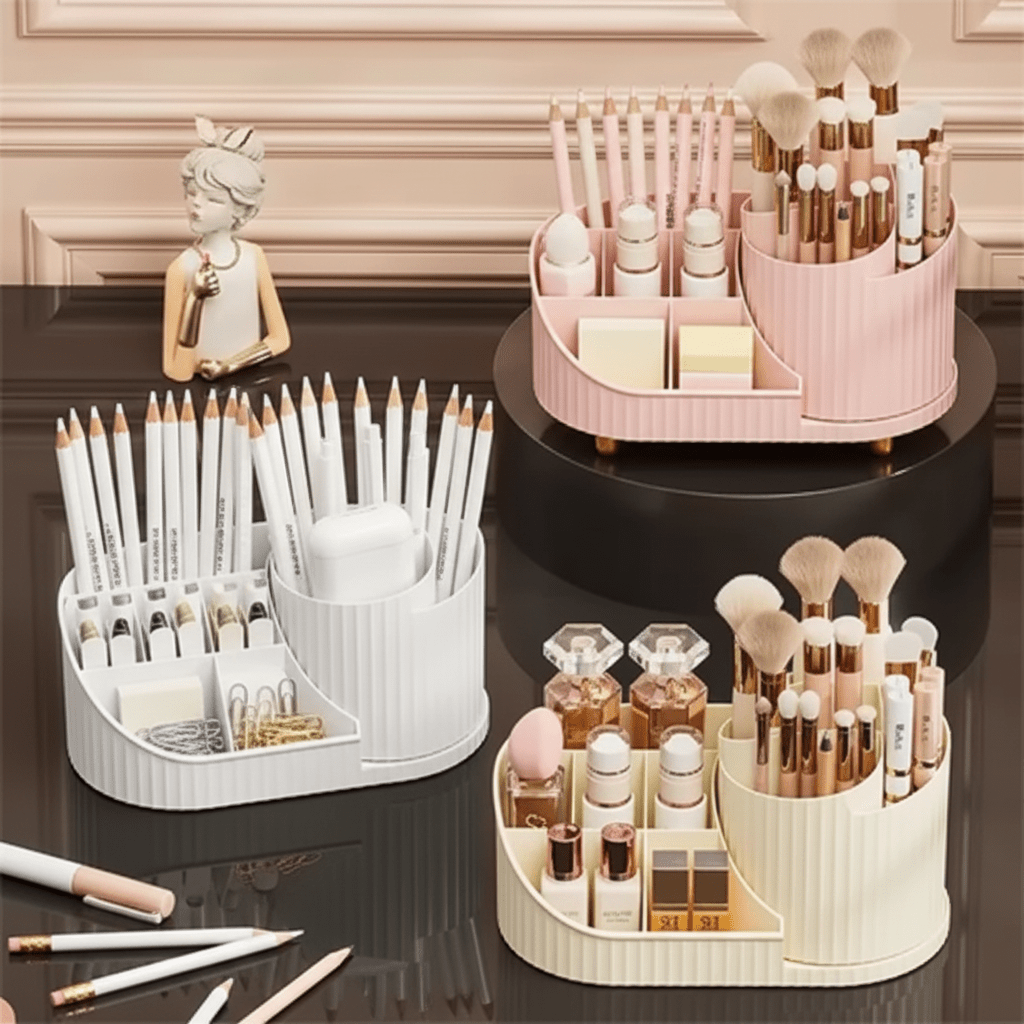 organisateur de bureau rotatif 360 blanc rose creme