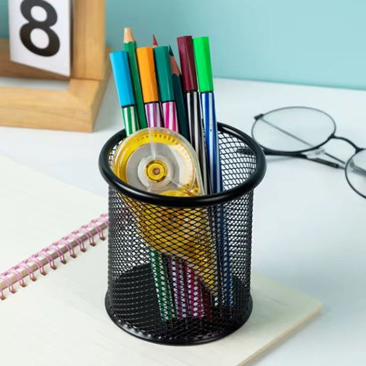 Pot a crayon et correcteur en maille rond noir