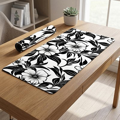 Sous main bureau motif fleur noir et blanc