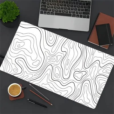 sous main bureau motif lignes organiques noir fond blanc