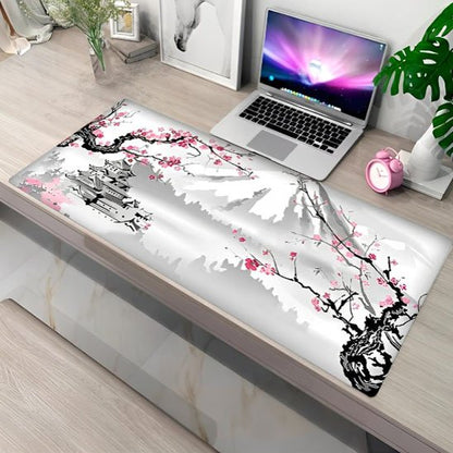 Sous main bureau paysage asiatique cerisier fleurs roses