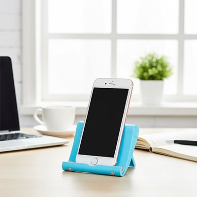 Support telephone bureau universel bleu position verticale