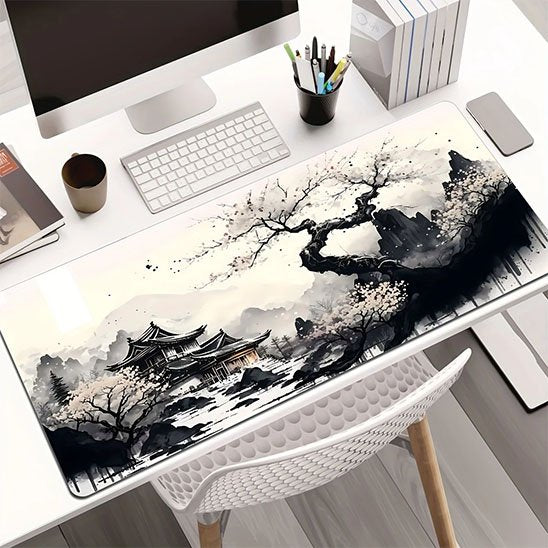 Tapis de souris paysage sakura sur bureau blanc