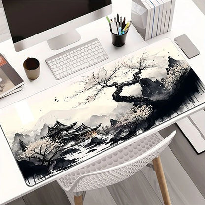 Tapis de souris paysage sakura sur bureau blanc